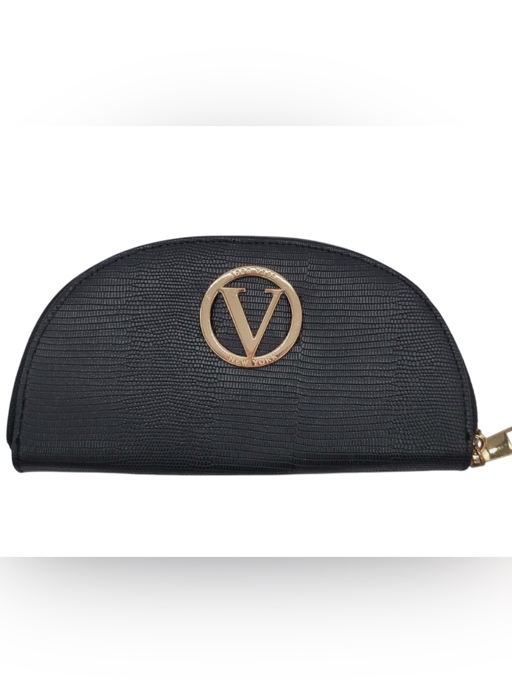 Joan Vass Sukie Lizard Black Wallet with Gold Logo | NWT